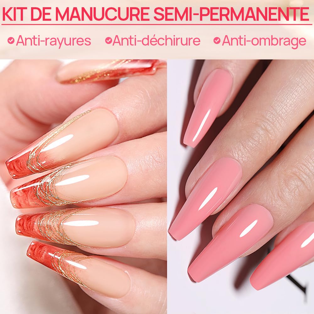 INTOBAS Base et Top Coat Vernis Semi Permanent 2*15ML, No Wipe Top Coat et Base Coat Semi Permanent Kit, Vernis à Ongles Soak-Off UV/LED Gel Semi-Permanent Manucure, Longue Durée, Adapté Au Nail Art