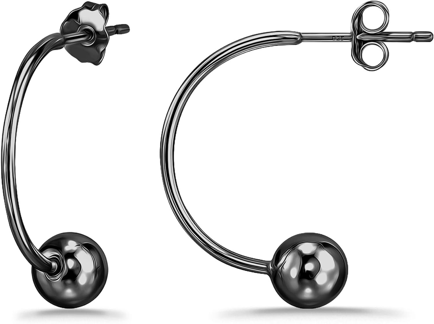 Sterling Silver Polished 6mm Bead Ball Thin Bar Curved Earrings