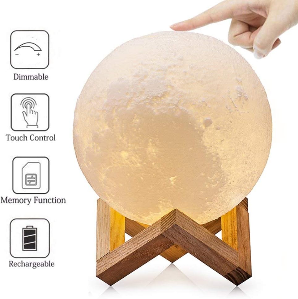 ANONAL Full Moon Lamp 7.1 Inch Lunar Light Table Touch Control Home Decor for Kids Girlfriend Baby USB Charge Night Light