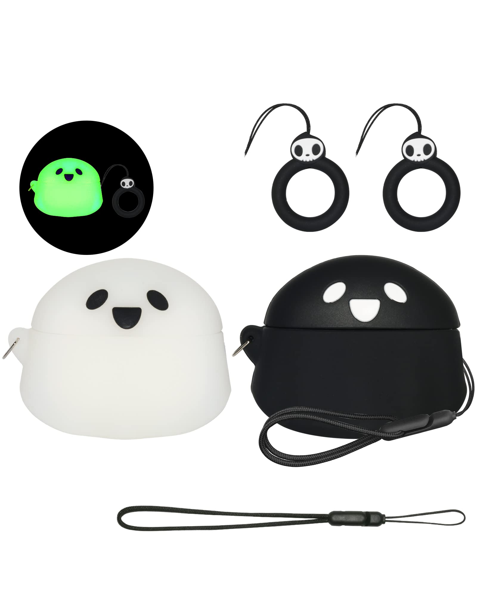 2 Packs Ghost for AirPods Pro Case Cover 2022 Cute Pro 2nd Generation Luminous Silicone Cover Accessories Set Kit for AirPods Pro 2 Gen Charging Case, Cartoon 3D Funny AirPods Pro 2 Case Black White