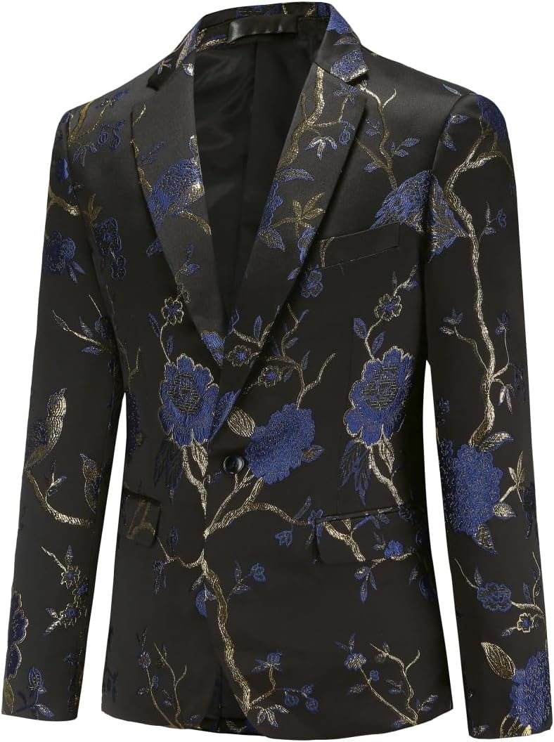 Cloudstyle Mens 2 Piece Floral Dress Suit One Button Dinner Tuxedo Jacket & Pants - Image 2