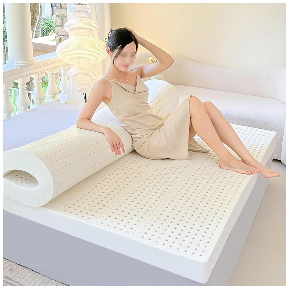 Nakładka na materac w 100% z naturalnego lateksu, mocna bawełniana poszewka o grubości 1-15 cm, głębokie podparcie, 160 x 200 cm, idealna do łagodzenia bólu pleców i szyi, hipoallerniczna