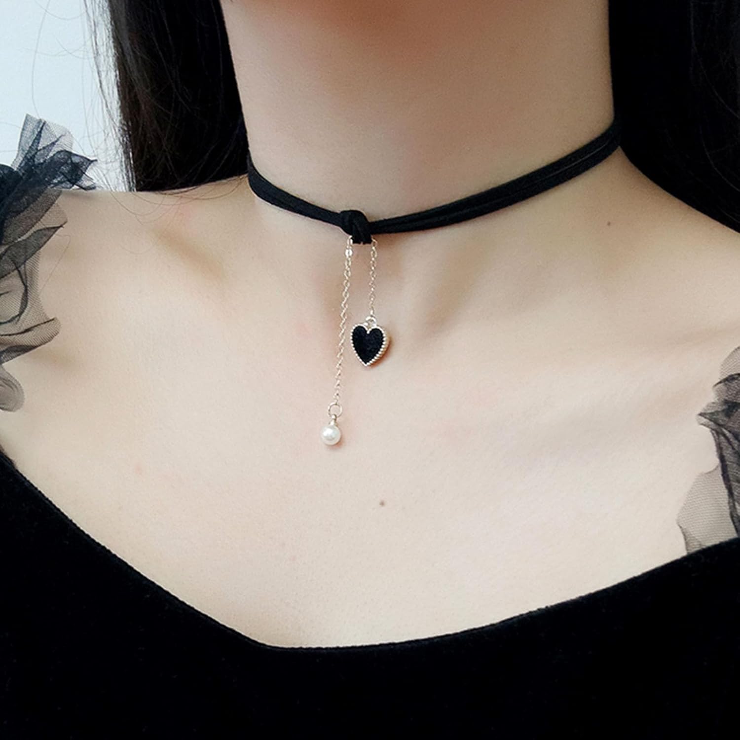 Choker Necklace for Women Black Velvet Choker Heart & Cross Gothic Necklace, Punk Classic Rose Jewelry, Valentine’s Day Gift Accessories - Image 3