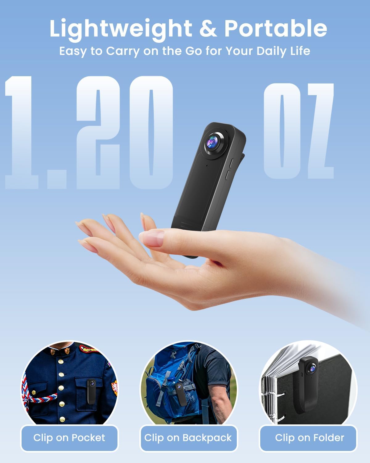 Body Camera, 1080P Mini Body Camera with 64GB microSD No WiFi Needed, Wearable Body Cam with Long Battery Life, Motion Detection Bodycam with Night Vision, Loop Mode