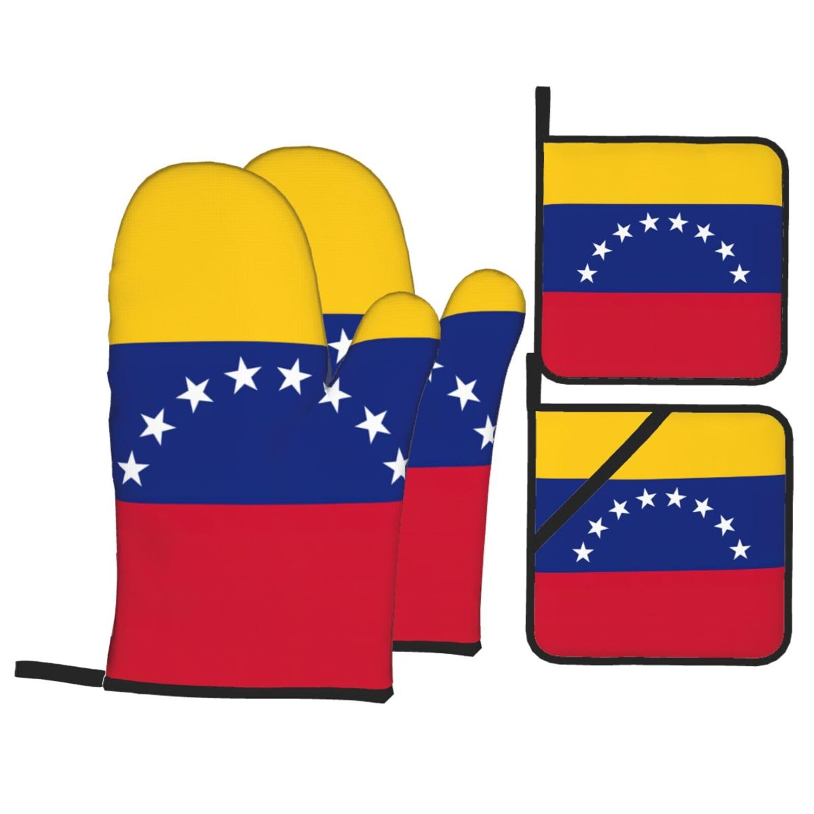 Flag of Venezuela Print 4-Piece Heat-Resistant Oven Waterproof Kitchen Gloves Cooking Roasting Essential