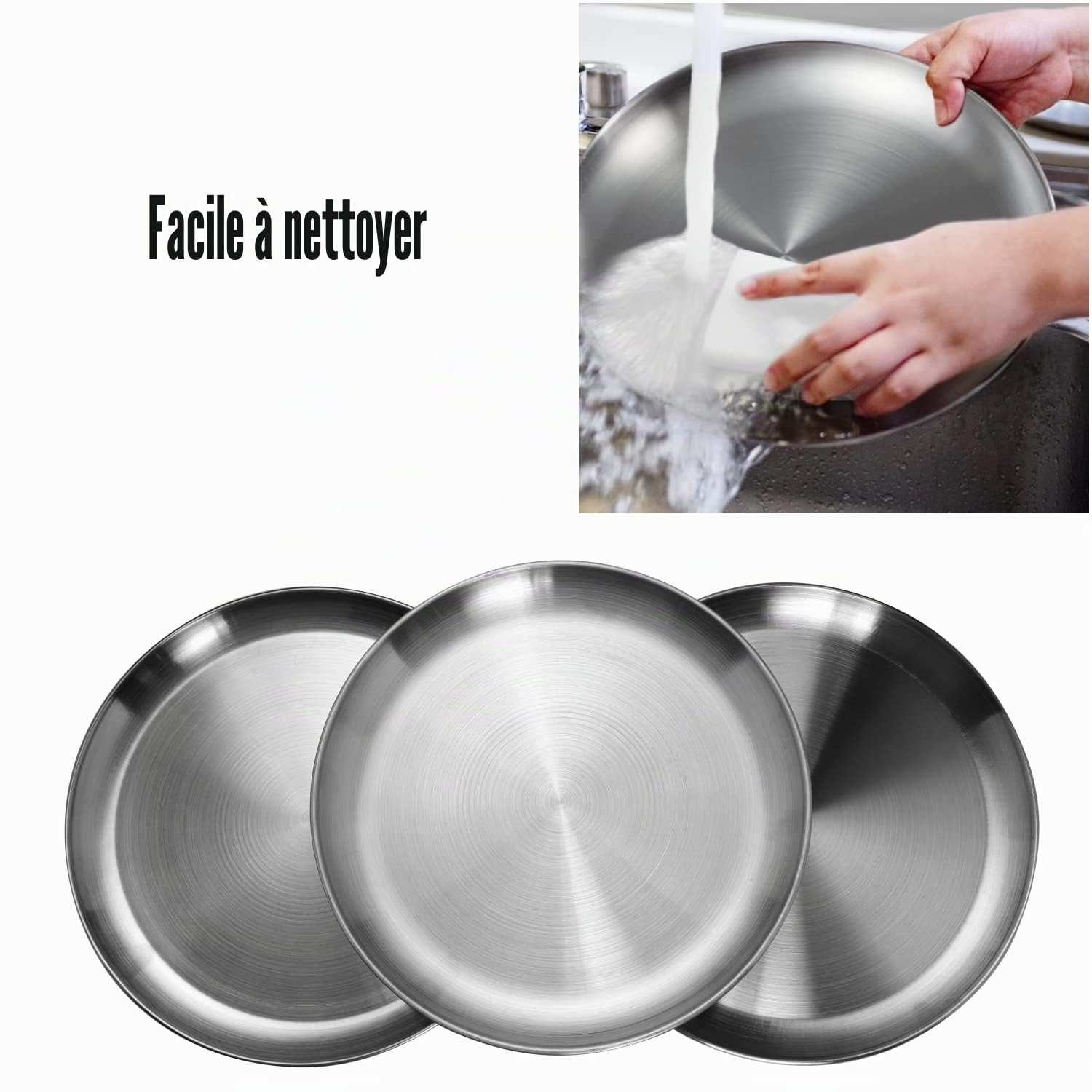 Lot de 10 assiettes en acier inoxydable légères et incassables, non toxiques, passent au lave-vaisselle, sans BPA et saines