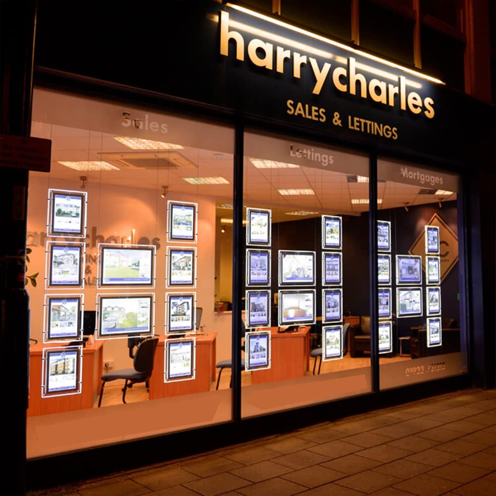 Affiche LED acrylique A4, cadre photo, boîte lumineuse, support de panneau pour vitrine immobilière, écran suspendu (suspendu verticalement, 4 unités A4 par groupe)