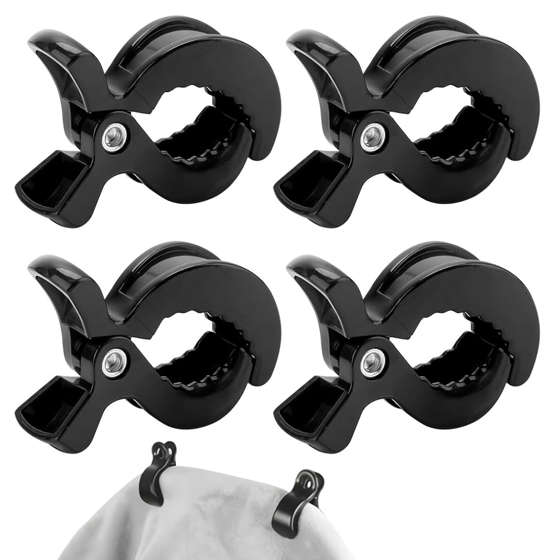 SGERUFZ 4Pcs Attache Poussette Universel pour Fixation de Couvertures, Vêtements, Jouets, Accessoires de Poussette (Noir)