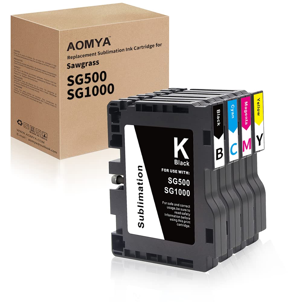 Aomya SG500 SG1000 Upgraded Sublimation Ink Cartridge Compatible for Virtuoso SG500 SG1000 Printer 1 Black, 1 Cyan, 1 Magenta, 1 Yellow, 4-Pack