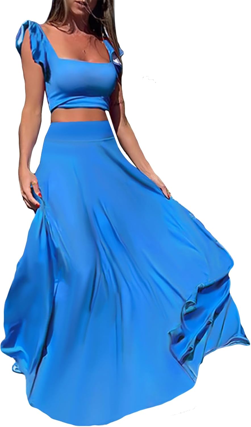 Vakkest Womens 2 Pieces Ruffle Floral Tank Top Set