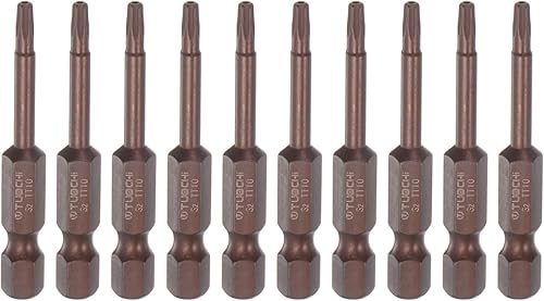 HARFINGTON 10pcs T10 Torx Bit 14" vástago hexagonal 2" longitud magnética seguridad estrella destornillador herramienta eléctrica, rojo