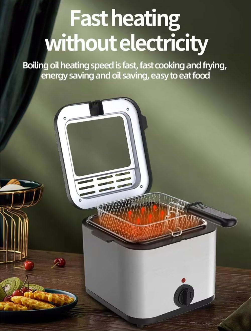 PochY 電動フライヤー、かごと蓋付きステンレス、1000 W、2.5 L