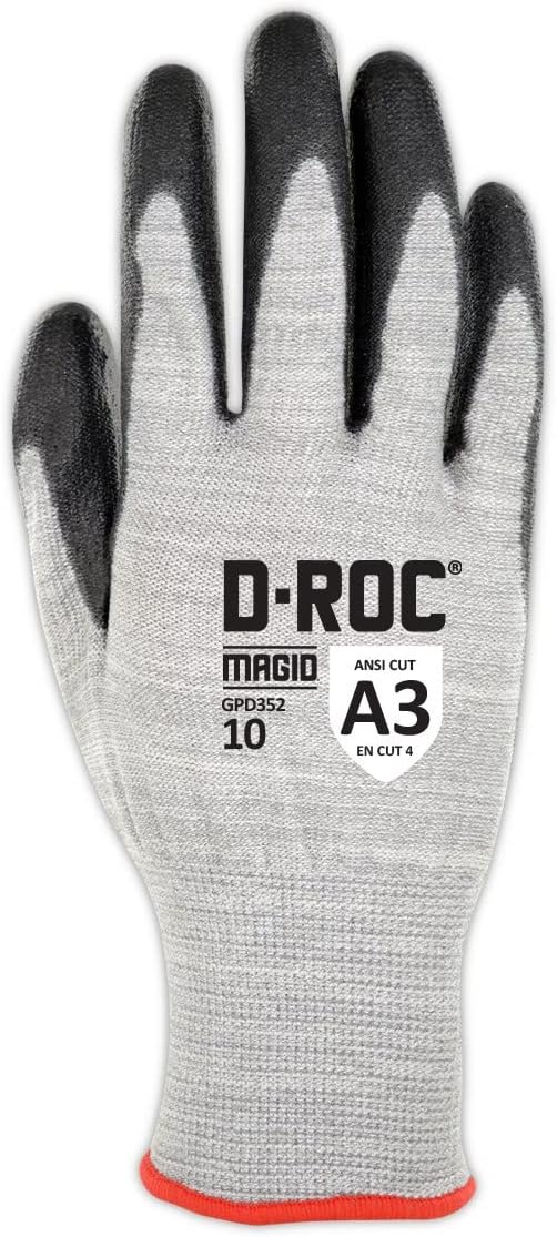 MAGID D-ROC ANSI A3 ESD Polyurethane Palm Coated Work Gloves, 1 Pair, Size 10/XL, GPD352