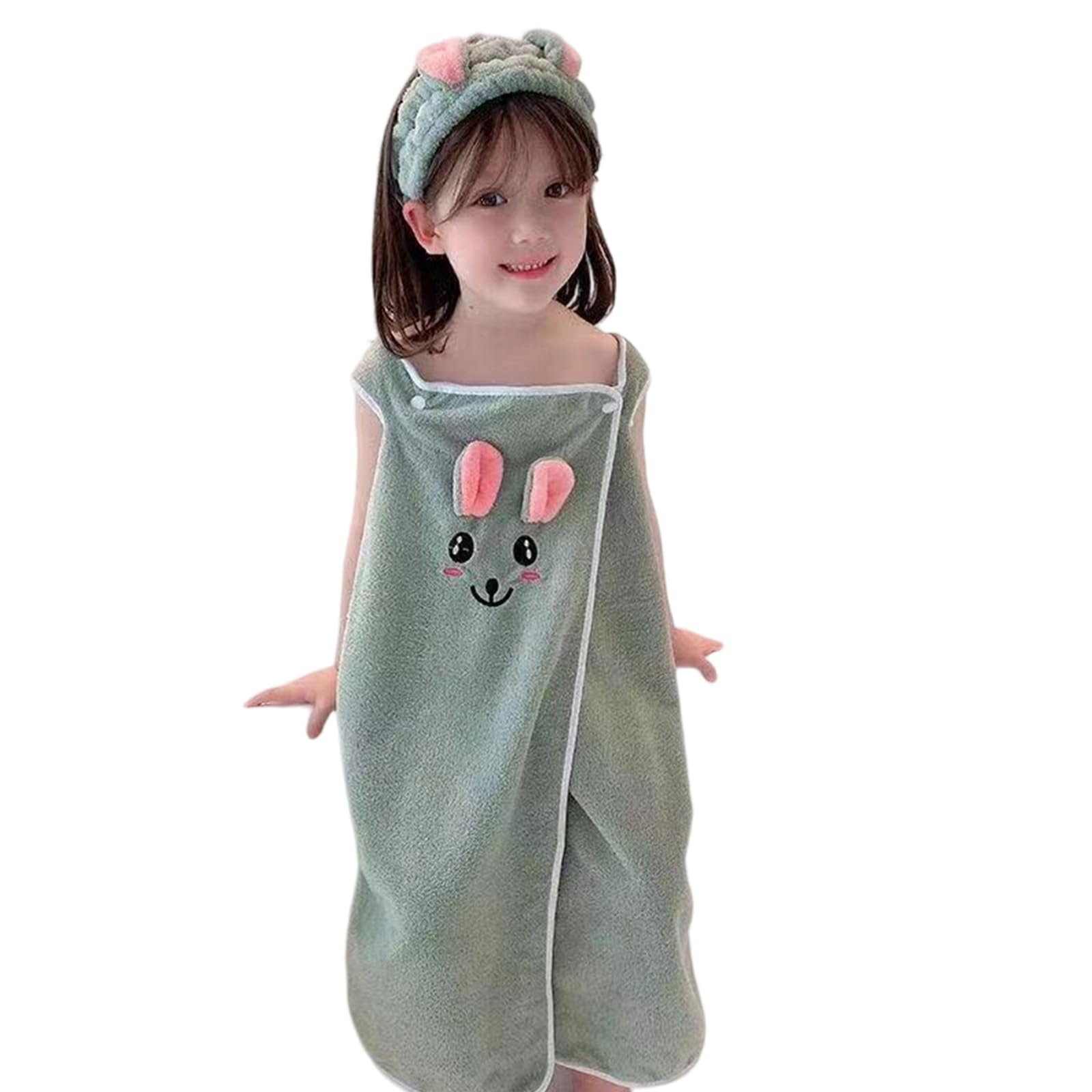 ZEPFJHE Wearable Hooded Towel with Matching Hair Wrap Absorbent Fabric for Toddler Kids Shower Robe