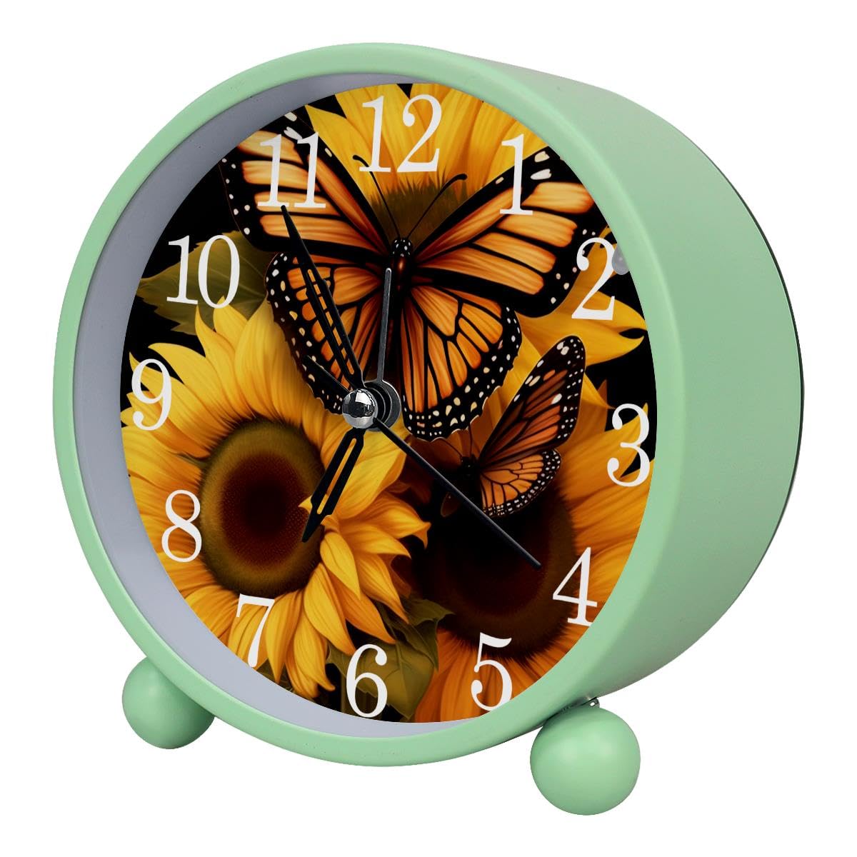 Alarm Clock Sunflowers Butterfly, Silent Non-Ticking with Night Light