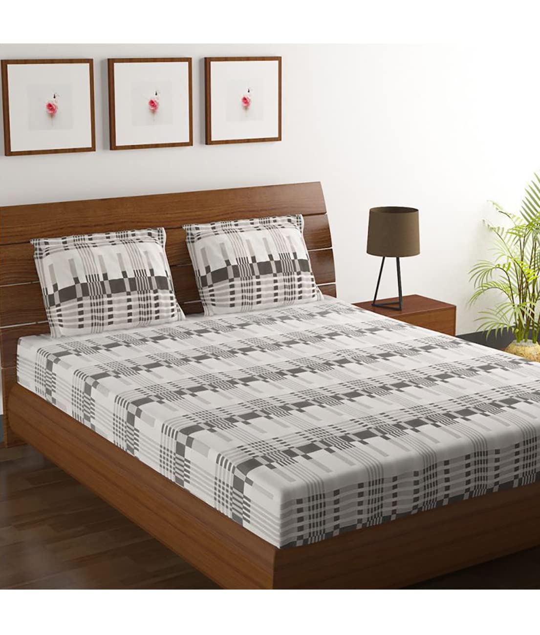 HOMETALES Cotton Big Checks Bedsheet with 2 Pillow Covers-Multicolor