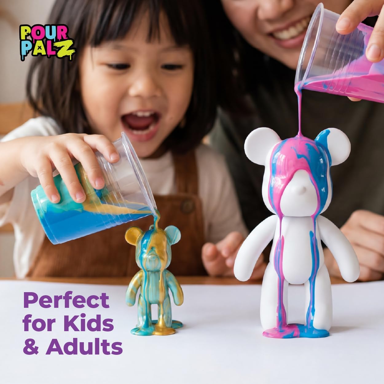 Paint Pour Bear Craft Kit, DIY Paint Pouring Art Set with Large Posable Bear (Berry Blast) & Mini Bear Keyring (Blue), Creative Arts & Crafts Activity for Kids & Adults, Gift Kit, 2 Pcs image 4