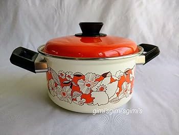 昭和レトロポップ　花柄鍋　ホーローピクニックバスケット　カゴ　まとめてセット Amazon.co.jp: 昭和レトロ ホーロー鍋 オレンジ花柄 サンコー