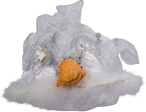 Miniatura 7 de Ángel Kurt Adler para árbol, blanco y plateado de 14 pulgadas y 10 luces