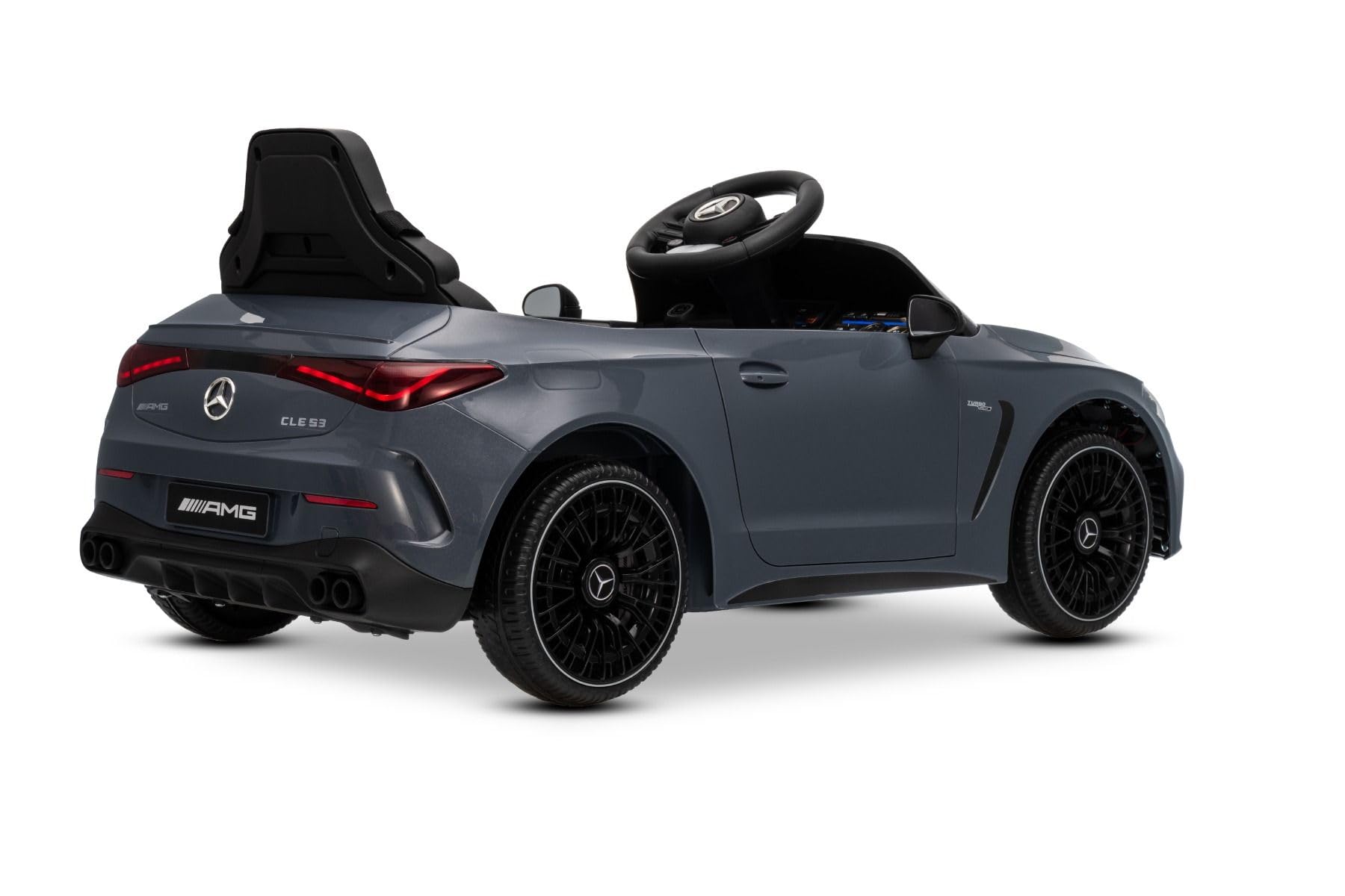 Samochód elektryczny dla dzieci Mercedes CLE 12V z napędem tylnym, szary, jednoosobowy, akumulator litowy, oświetlenie LED, duże siedzenie, pilot 2,4 GHz, odtwarzacz MP3 z wejściem USB/AUX