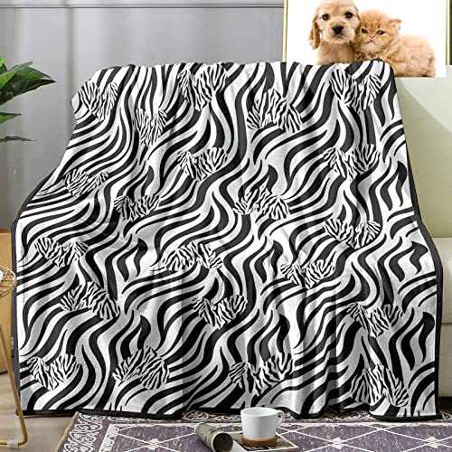Sowide Zebra Blanket, Black White Soft Fleece Blanket Throws, Flannel Zebra Animal Print Blanket with Hearts