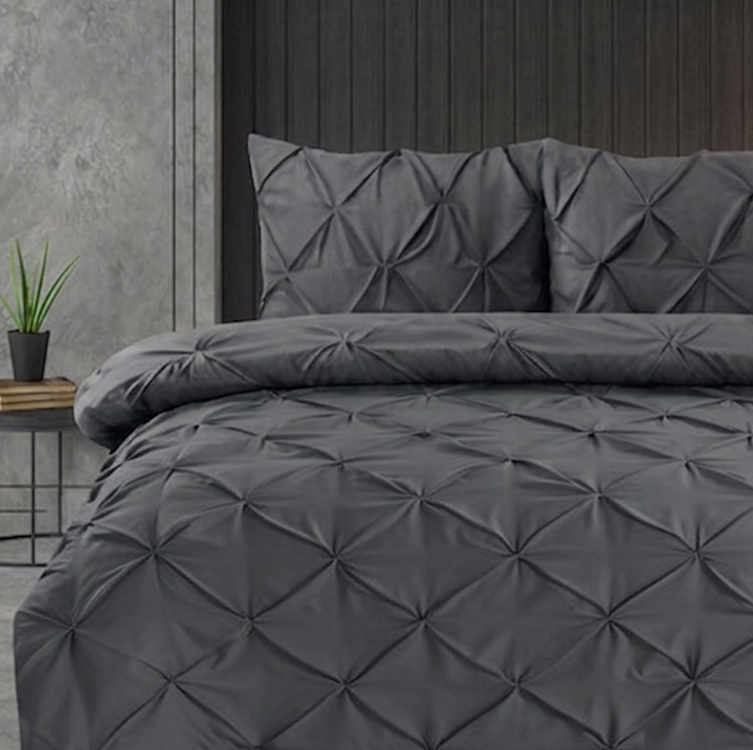 Linen Home Pintuck Double Duvet Cover Sets Charcoal Soft Microfibre Double Quilt Cover with 2 Pillowcases, Easy Care Wrinkle Free Double Bedding Set of 3 Pcs (Charcoal) โ image 1