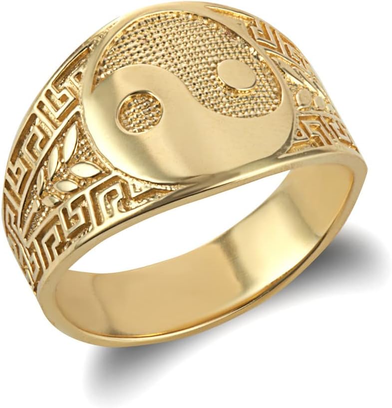 Bold 10k Gold Large Chinese Yin & Yang Textured Greek Key Ring