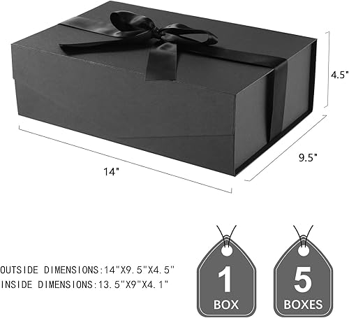 Miniatura 6 de JINMING Caja de regalo grande con cinta de 13.5 x 9 x 4.1 pulgadas, caja negra para regalos, caja de propuesta de padrino para el día de la madre,