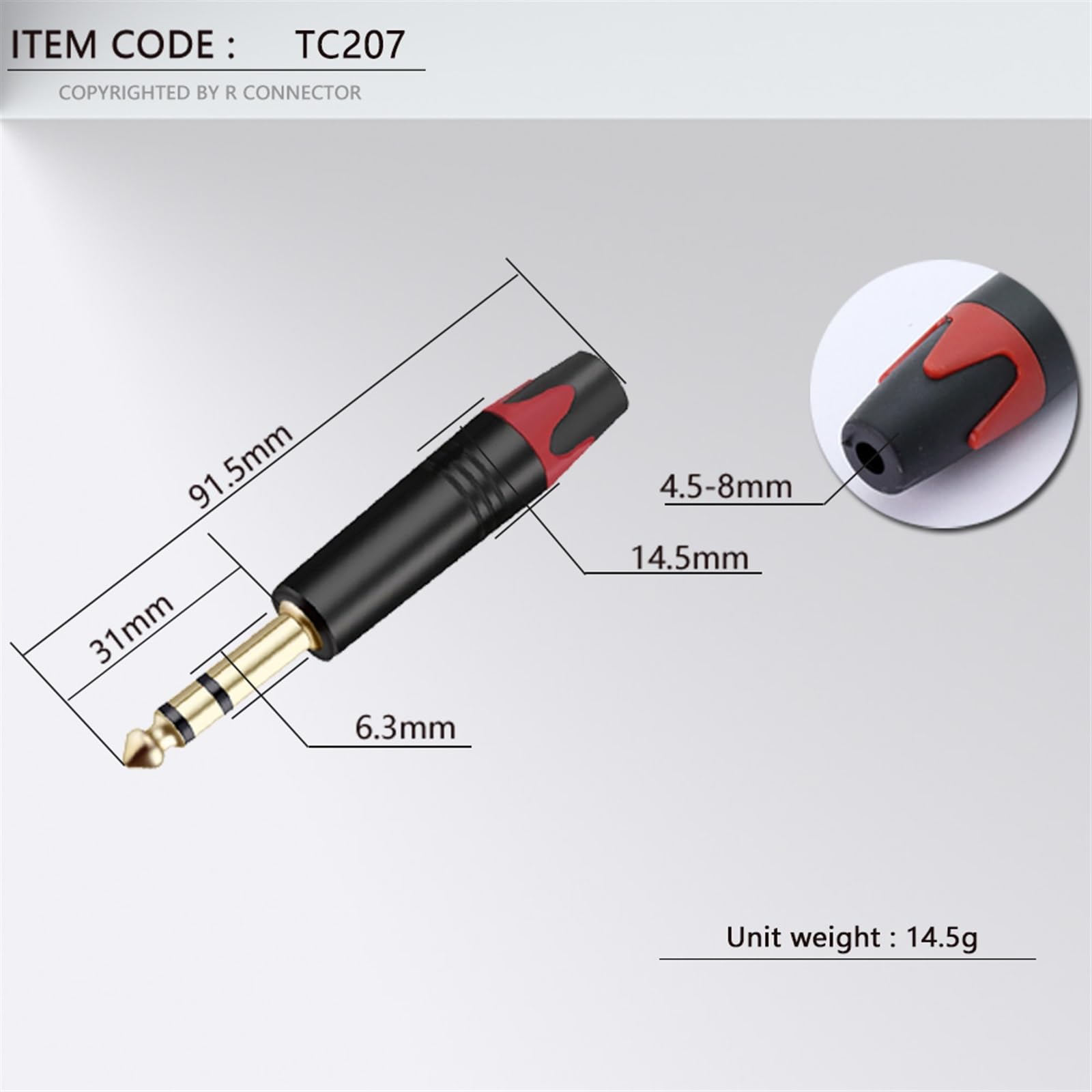 2 szt. Jack 6,35 mm 3-biegunowe męskie złącze wtykowe stereo aluminiowa rura mosiężna 1/4 cala wtyczka mikrofonowa złącze kabla audio (czarne)