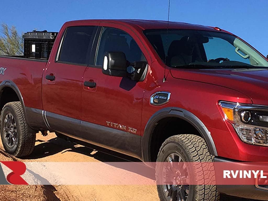 Rvinyl Pillar Post Pre Cut Window Trim Kits in Matte Black Compatible with Nissan Titan 2004-2015 Crew Cab - Adhesive Backs