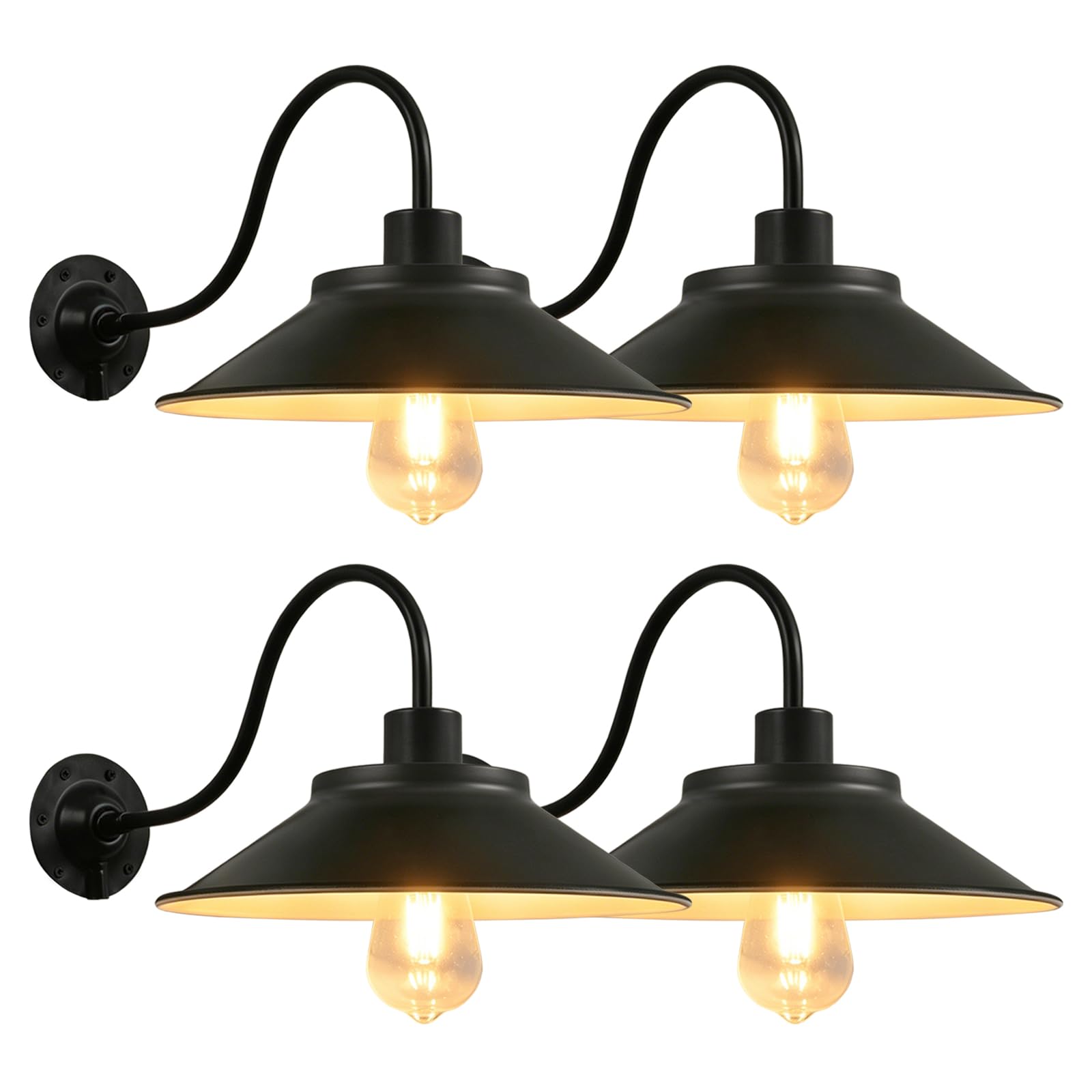 4 Pezzi applique da parete per esterni impermeabili lampade da veranda in ferro nero Luci da parete per esterni vintage a collo d'oca in stile rustico per garage ingressi e terrazze