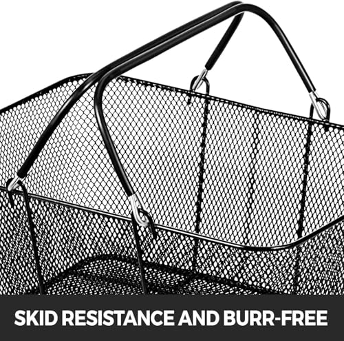 12Pcs Schwarzer Draht-Einkaufskorb mit faltbaren Griffen, stapelbarer Metallwagen für Supermarkt-Lebensmittelwäscherei, langlebiges 44Lbs-Kapazitäts-Set mit Organizer-Ständer