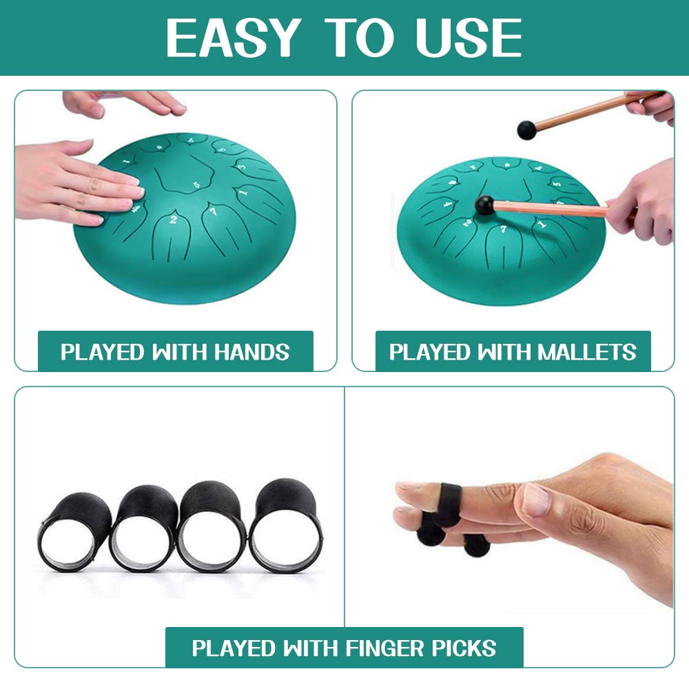 Fayelong Handpan / Zungentrommel Aus Stahl, 8 Töne, 6 Zoll | Inkl. Stäbchen, Tasche & Zubehör | Für Meditation & Musik