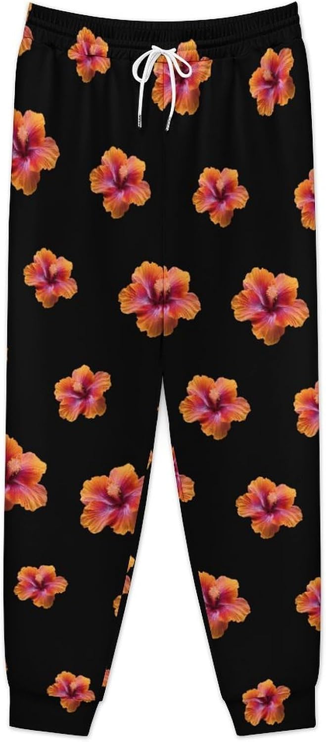 Orange Hibiscus Flower Casual Men's Sweatpants Lounge Pant 4X-Large