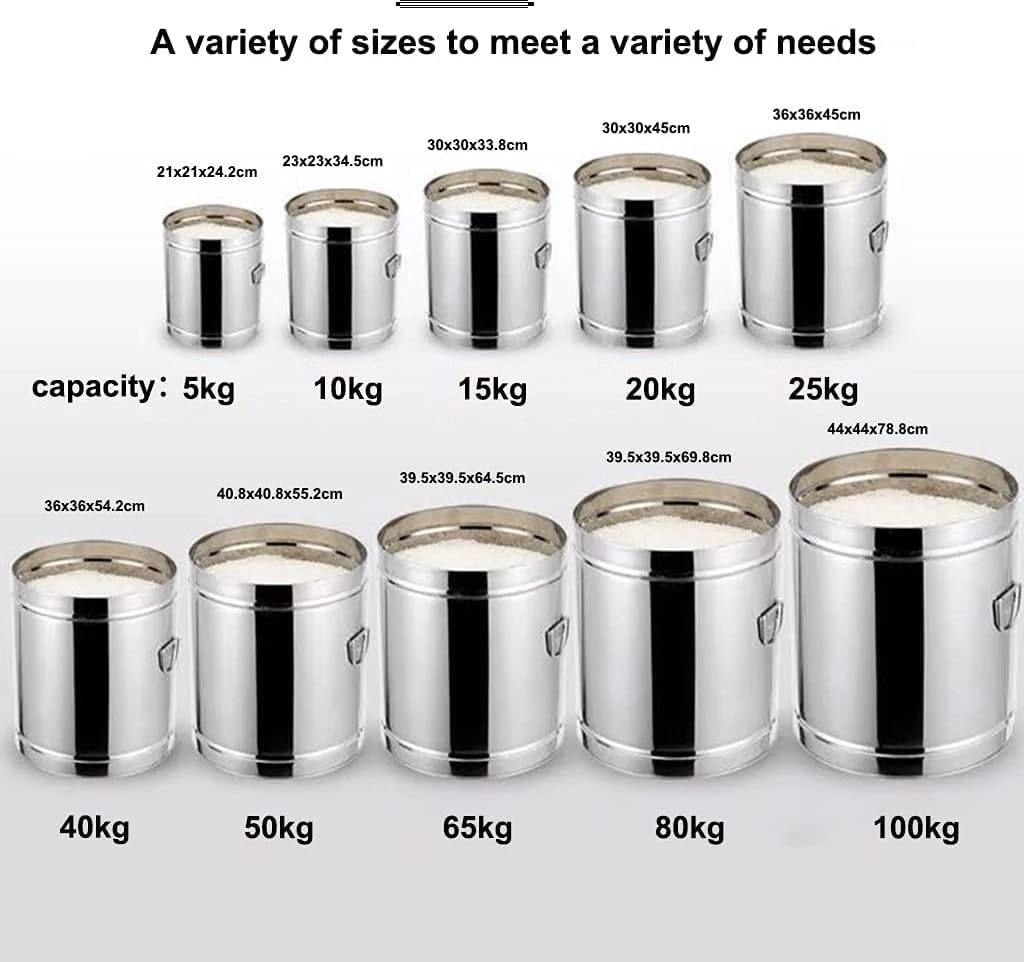 Stainless Steel Rice Restaut Large-Capacity Stainless Steel Flour Sealed Grain Storage Tank Grain Storage Container, Silver, 25kg