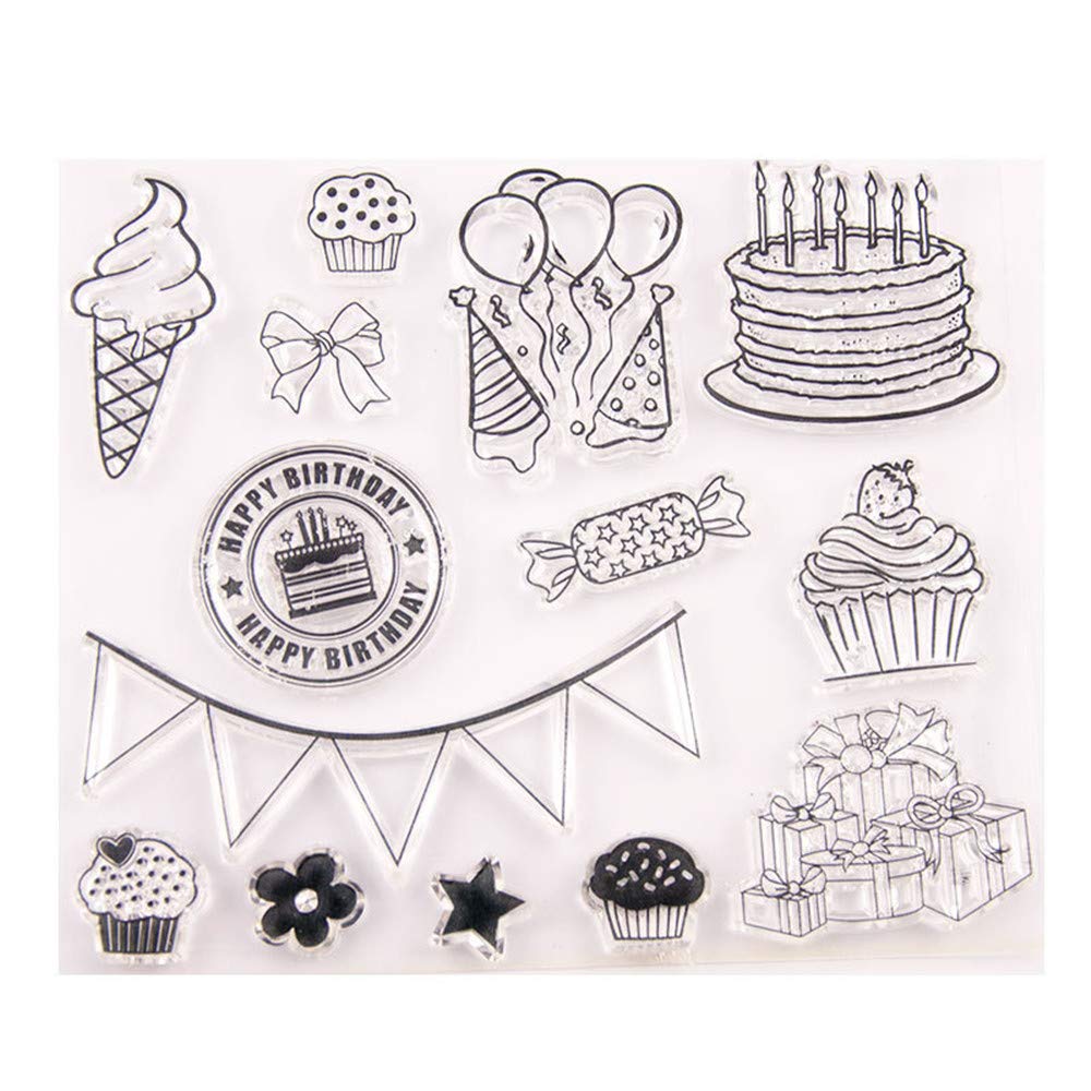 Arriettycraft Type 13 Happy Birthday Balloon Cake Cupcake Birthday Party Gifts Rubber Clear Stamp For Card Making Decoration And Scrapbooking