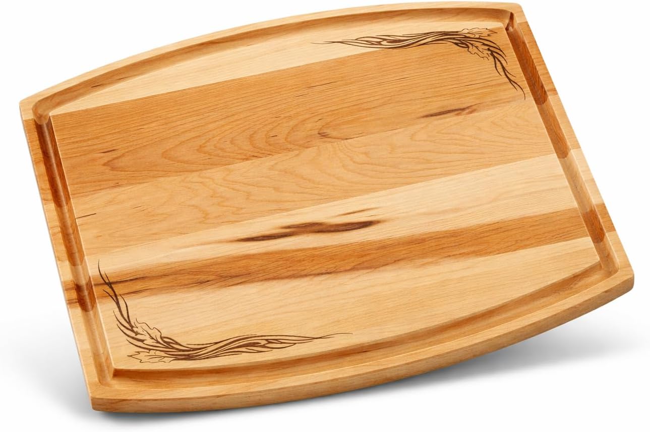 Heritage Maple Wood Cutting Board – Arched, Engraved & Seasoned – Reversible with Juice Groove – Handmade in USA From Sky and Oak