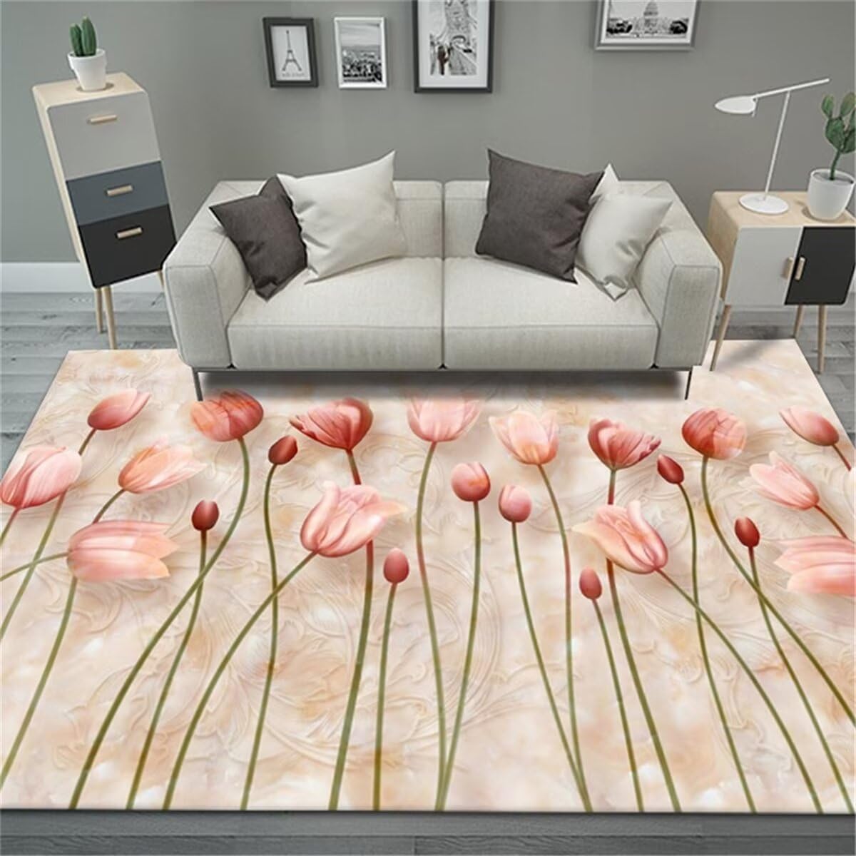 Tapis protection sol anti-dérapant rose 80x150cm floral