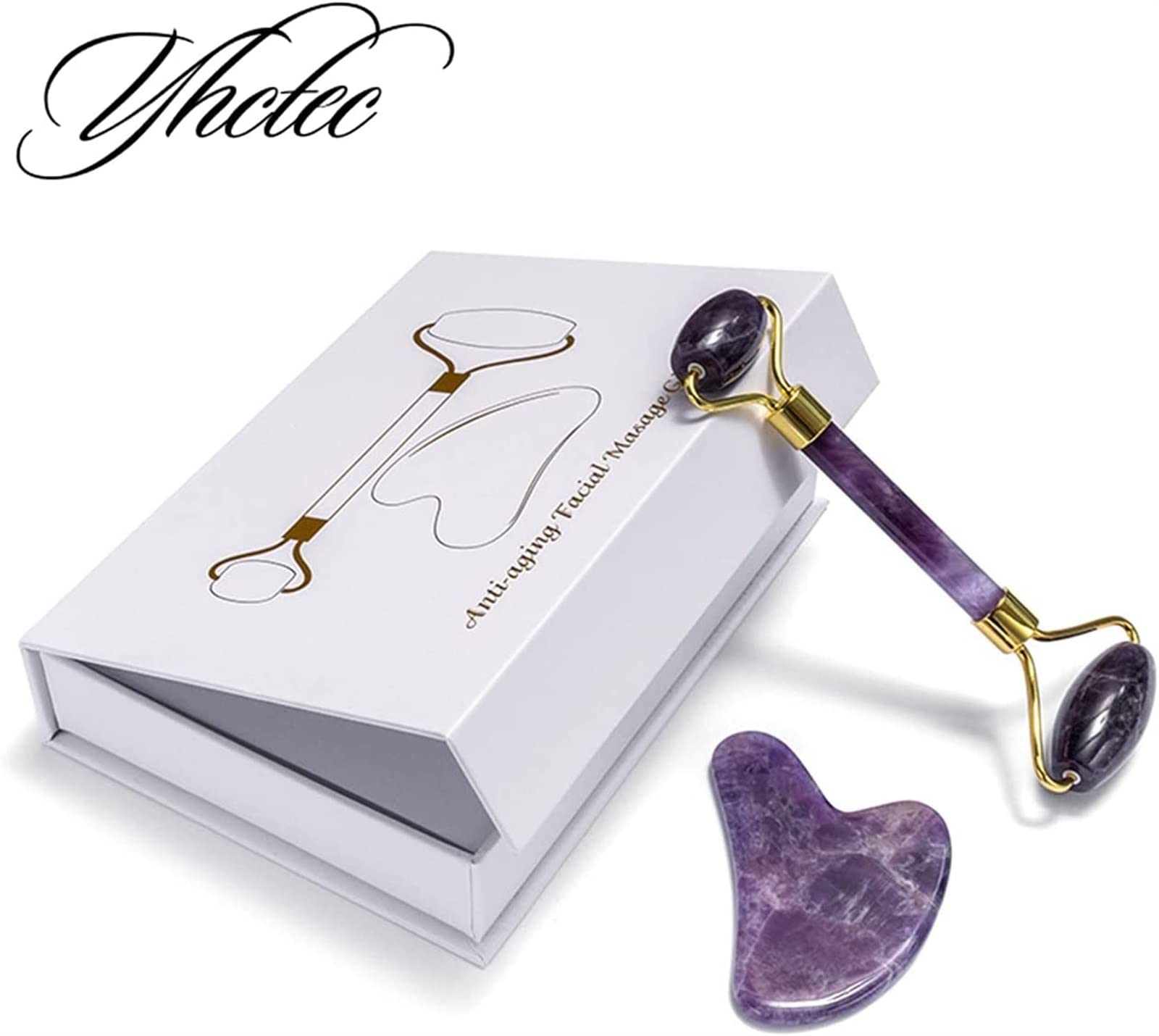 Amatista Piedra en bruto Amatista Gouache Rascador Gua Sha Herramienta de masaje Rodillo de jade Masajeador facial Levantamiento Antiarrugas Belleza Cuidado de la piel Gouache Juego de piedras Inicio