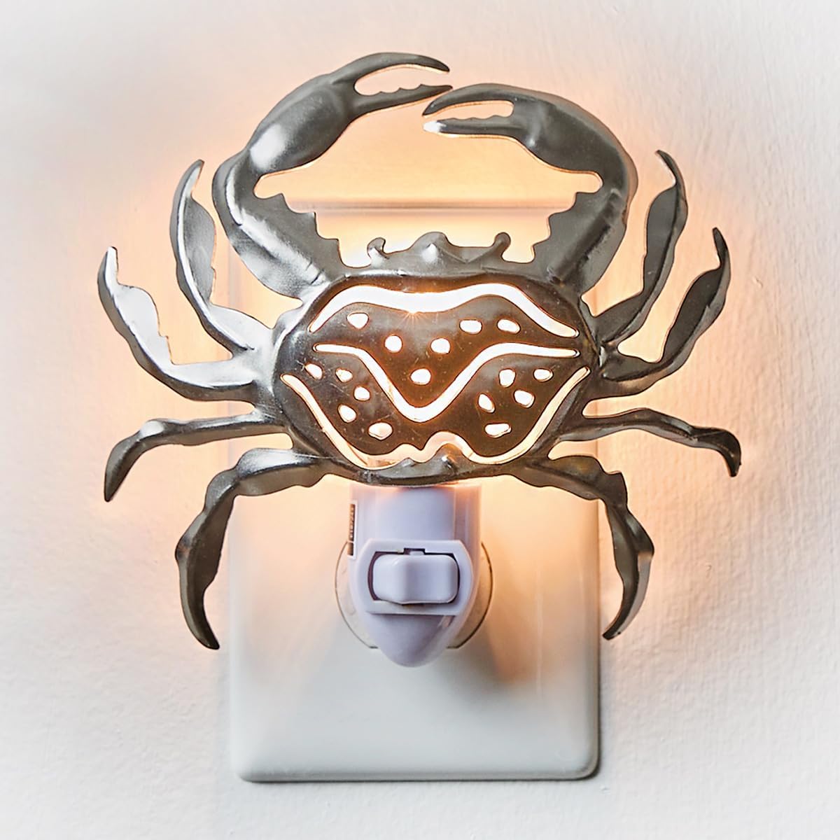 BLACK FOREST DECOR Silver Crab Nightlight, Decorative Accent, 6" W x 1 3/4" D x 5 1/2" H
