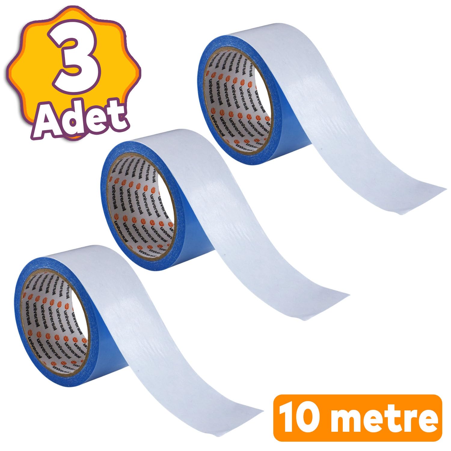 (3 ADET) Kaydırmaz Kaymaz Çift Taraflı Yapıştırma Sabitleme Kilim Halı Bandı 50 mm x 10 Mt Bant
