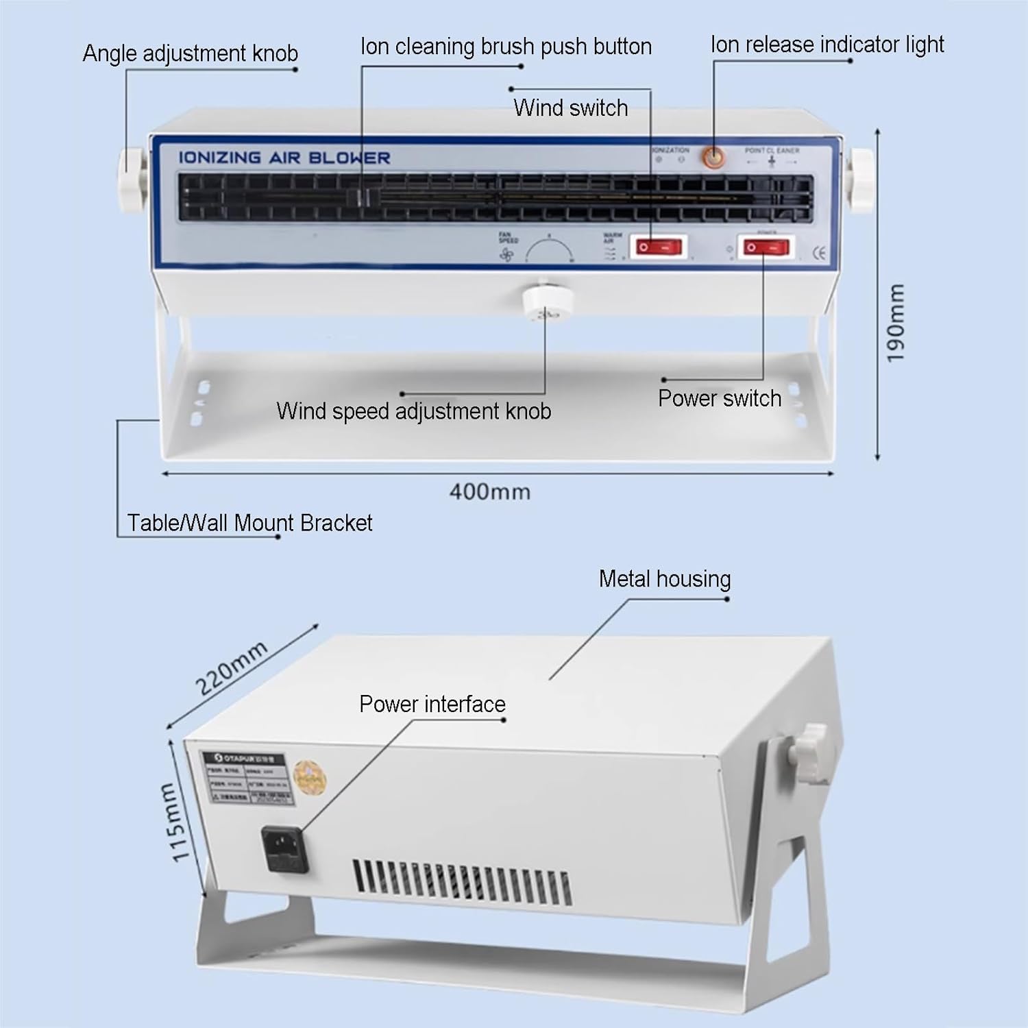 Soplador de Aire Ionizante Antiestático, Ventilador de Escritorio Eliminador de Electricidad Estática, Velocidad de Viento Ajustable, para Eliminación de Electricidad Estática y Polvo