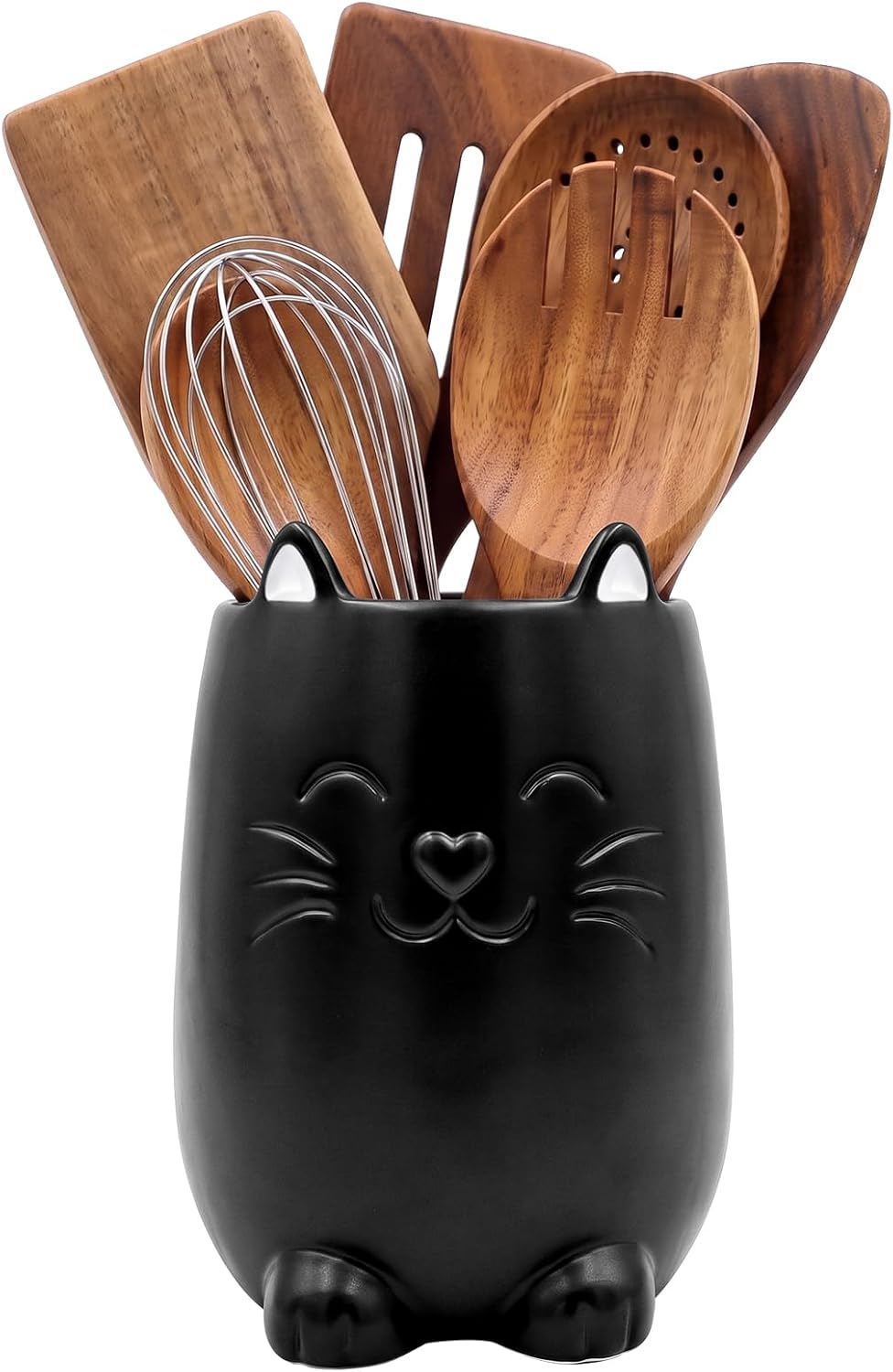Yungyan Ceramic Black Cat Utensil Holder for Kitchen