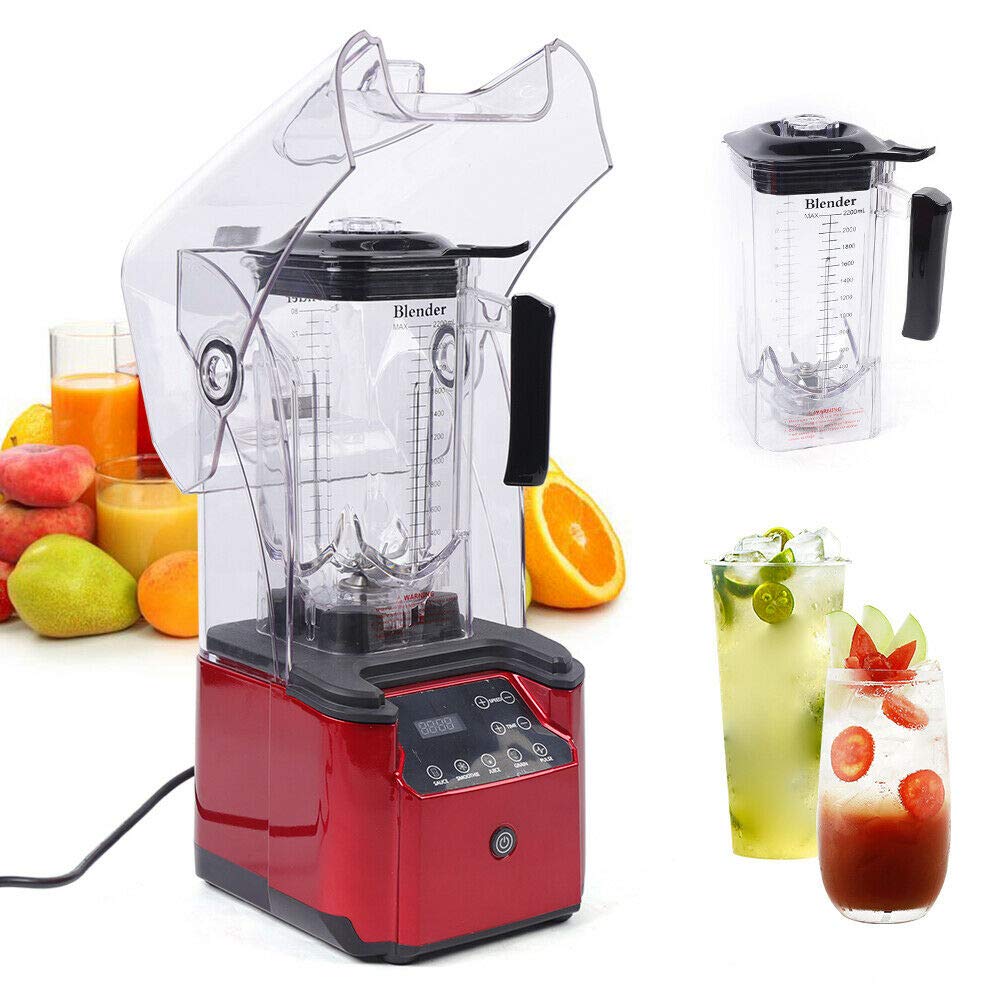 Mikser stojący, mikser do smoothie, blender szklany, wydajny mikser z osłoną dźwiękoszczelną | 2200 W profesjonalny blender do smoothie, lodów, sosów