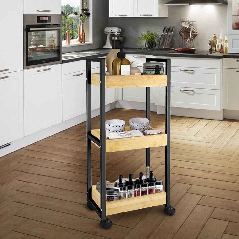 Carrello Portaoggetti A 3 Livelli Con Ruote – Mensola Stretto Salvaspazio Per Cucina, Bagno E Casa, 30x20x80 Cm, Bianco