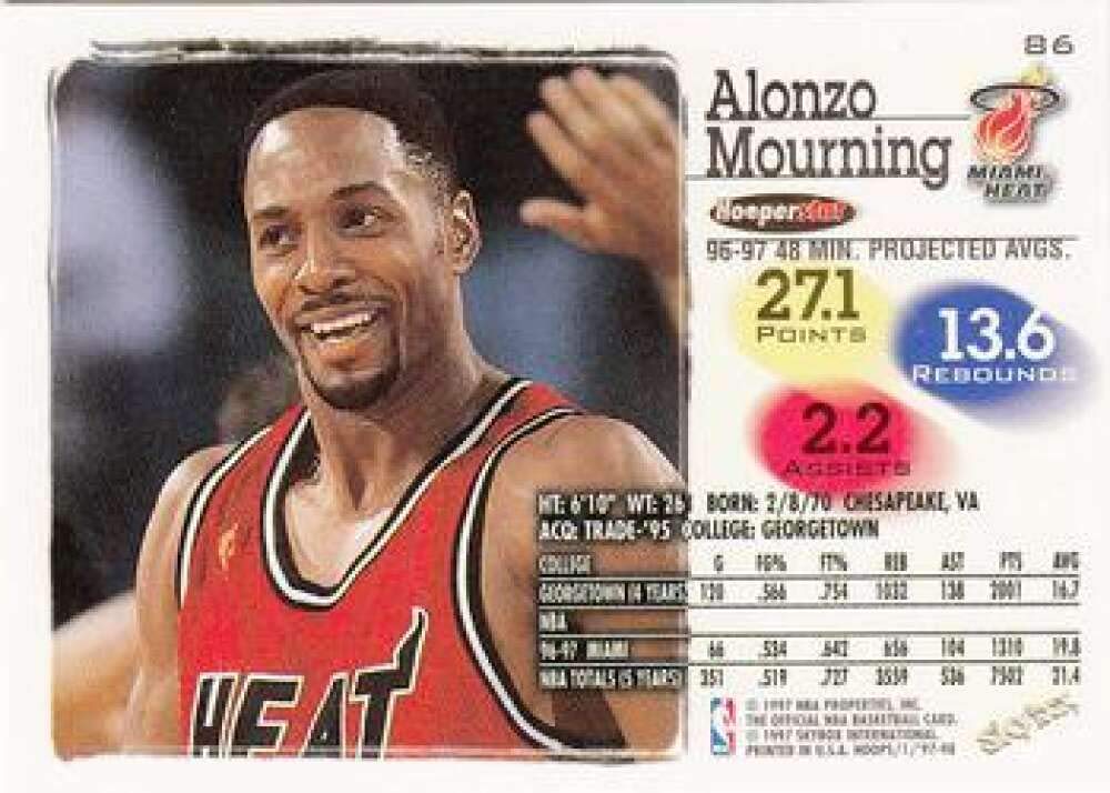 Amazon.com: 1997-98 NBA Hoops Series 1#86 Alonzo Mourning Miami 