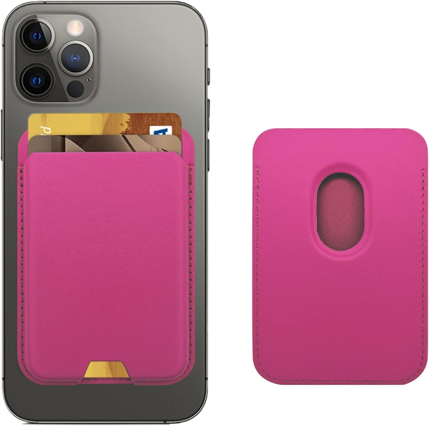 Magnetic Wallet Compatible with MagSafe for iPhone 17 16 15 14 13 12 Pro Max Air Plus Model, Mag 3 Safe Card Holder Stick on Accessories for Cell Phone & Case, Hot Pink