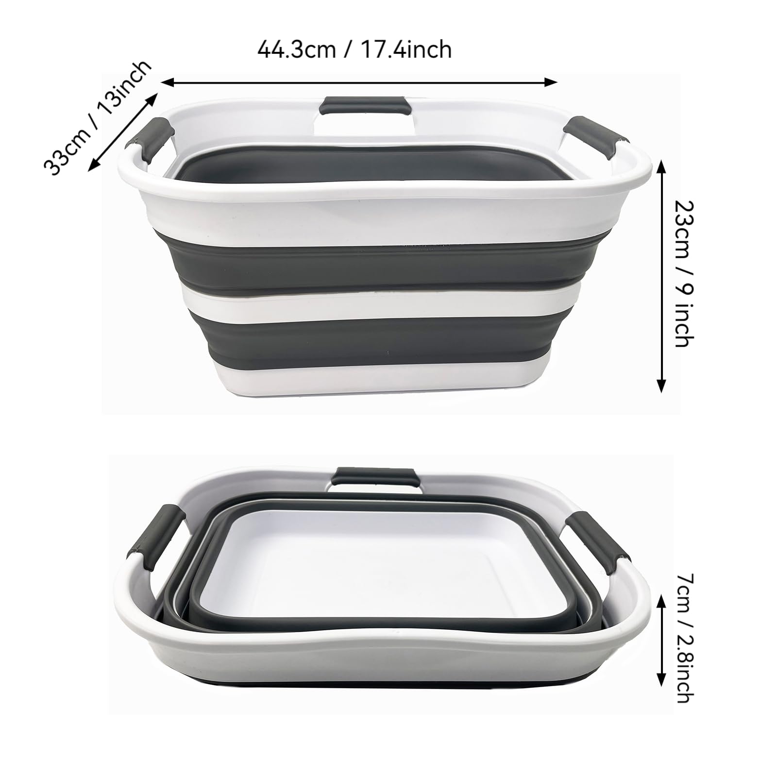 SAMMART 2er-Set zusammenklappbarer Wäschekorb/Organizer aus Kunststoff – Waschwanne – faltbarer Pop-Up-Aufbewahrungsbehälter – platzsparender/tragbarer Wäschekorb (Weiß/Stahlgrau, 19L)