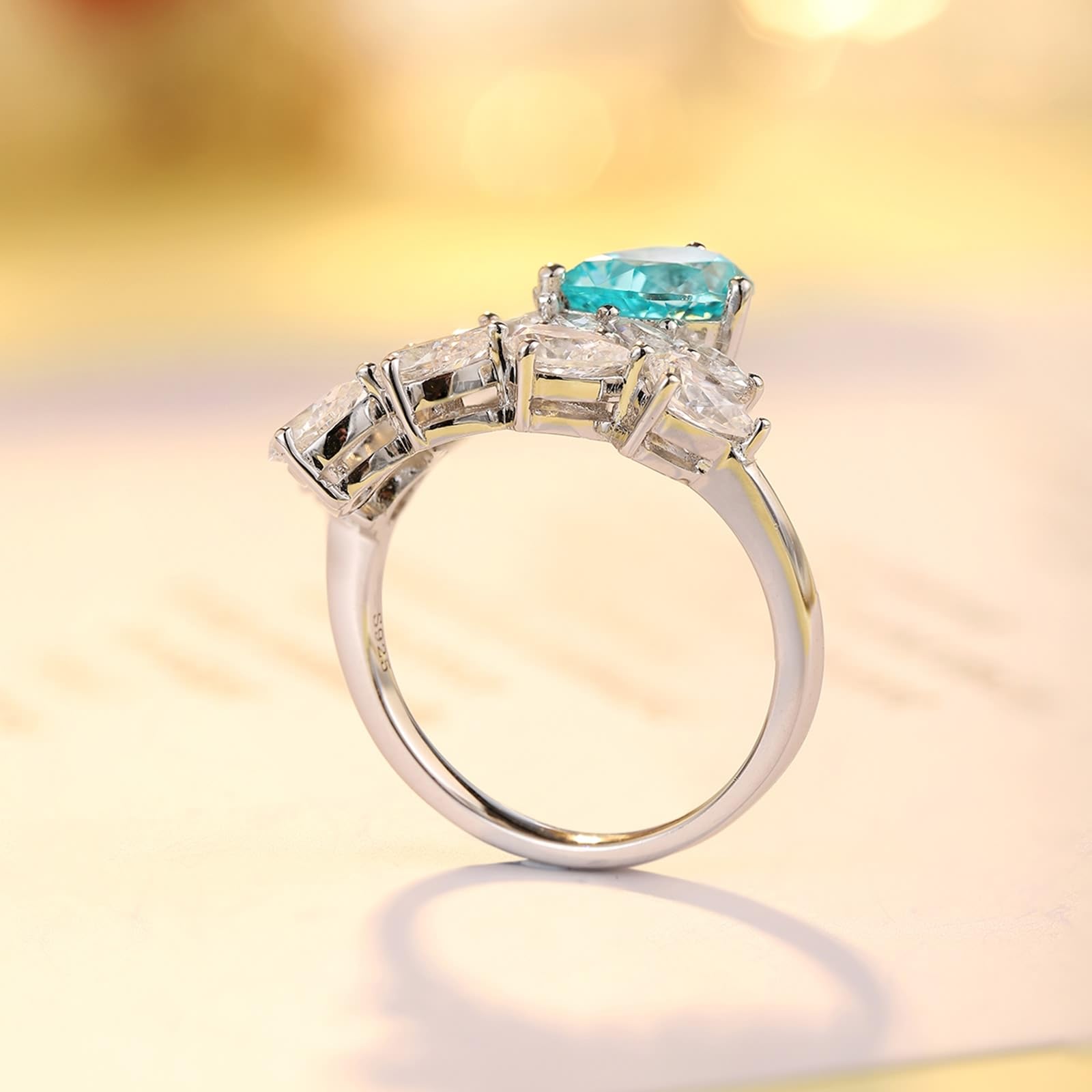 KnSam 9K/14K/18K Weißgold Freundschaftsringe, Labor Erstellt Turmalin Eheringe Blumen, Echtes Ring mit Moissanit 18/14/ 9 Karat Gold, Gr.47-70