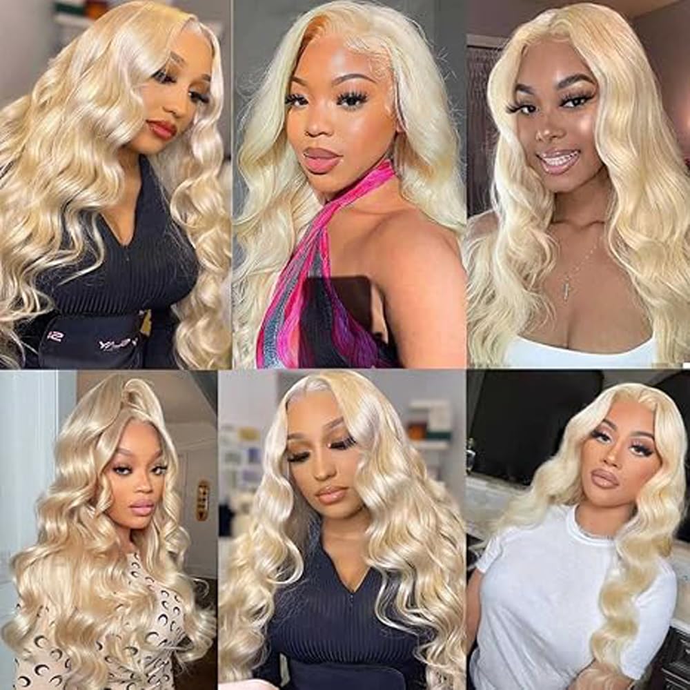 13x6 Swiss Lace Front Perücke Damen Wig Water Wave Glueless Wig #613 Light Blonde Brazilian Virgin Human Hair Pre Plucked With Natural Hairline 20 Inch